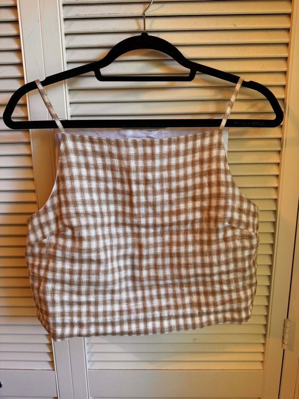 Reformation Kerri Linen Top Brown White Gingham Crop Tank Size S